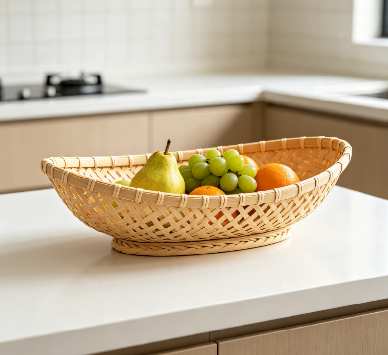 Boat-Shaped Diamond Weave Rattan Fruit Tray - Image 2