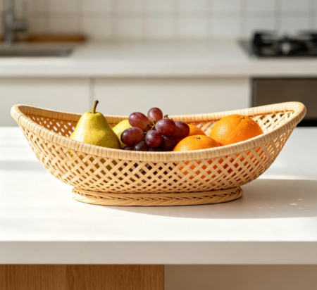 Boat-Shaped Diamond Weave Rattan Fruit Tray