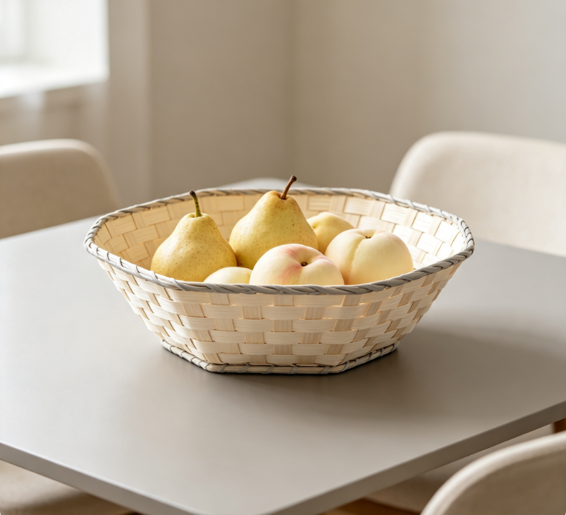 Off-White & Grey Square Shallow Rattan Basket - Image 2