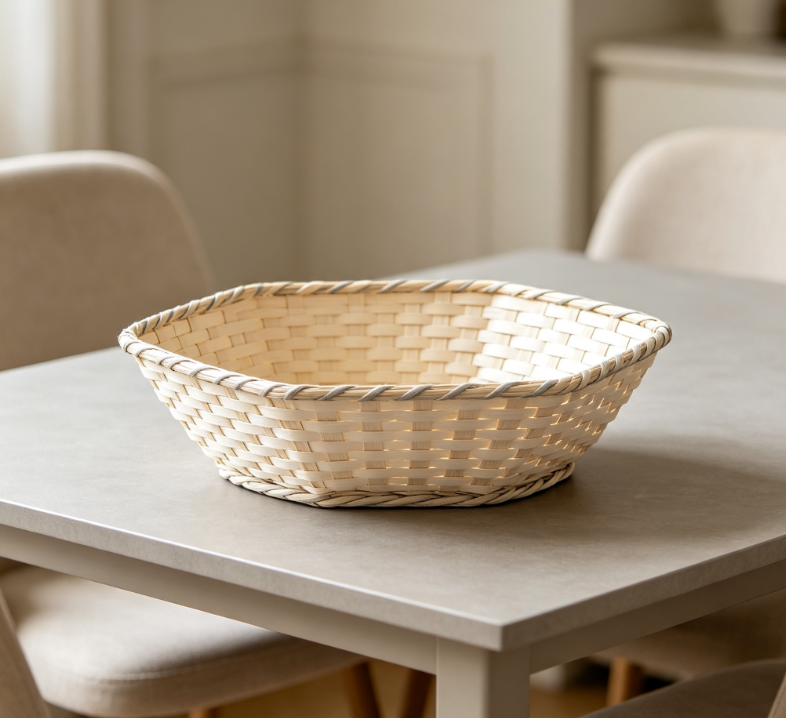 Off-White & Grey Square Shallow Rattan Basket