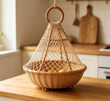 Hanging Woven Rattan Mesh Fruit Basket