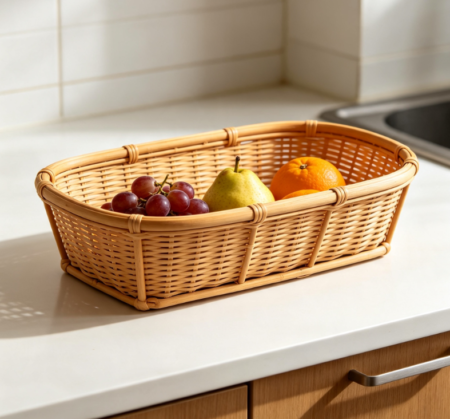 Rectangular Shallow Woven Rattan Fruit Basket