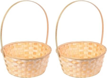 2-Pack Beige Handwoven Bamboo Flower Baskets