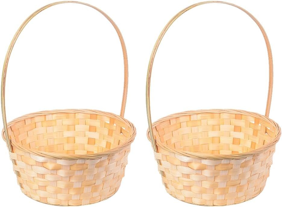 2-Pack Beige Handwoven Bamboo Flower Baskets