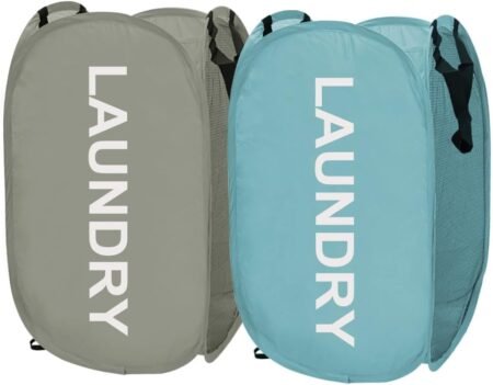 2-Pack Mesh Pop Up Laundry Hampers Gray & Blue