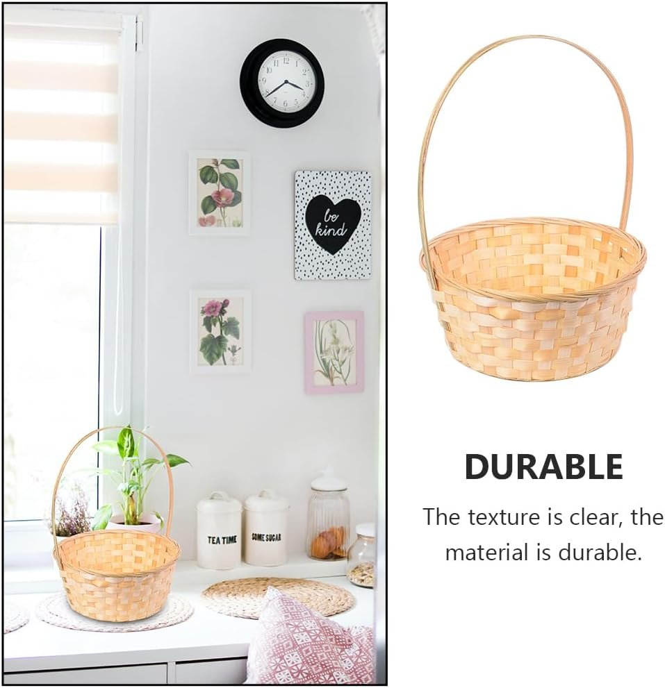2-Pack Beige Handwoven Bamboo Flower Baskets - Image 2