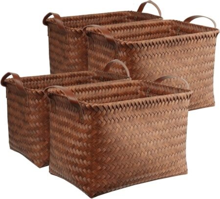4-Pack Brown Handwoven Wicker Laundry Storage Baskets