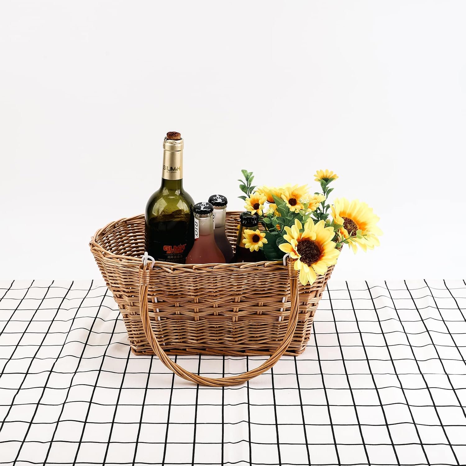Rectangular Handwoven Wicker Basket with Collapsible Handles - Image 2