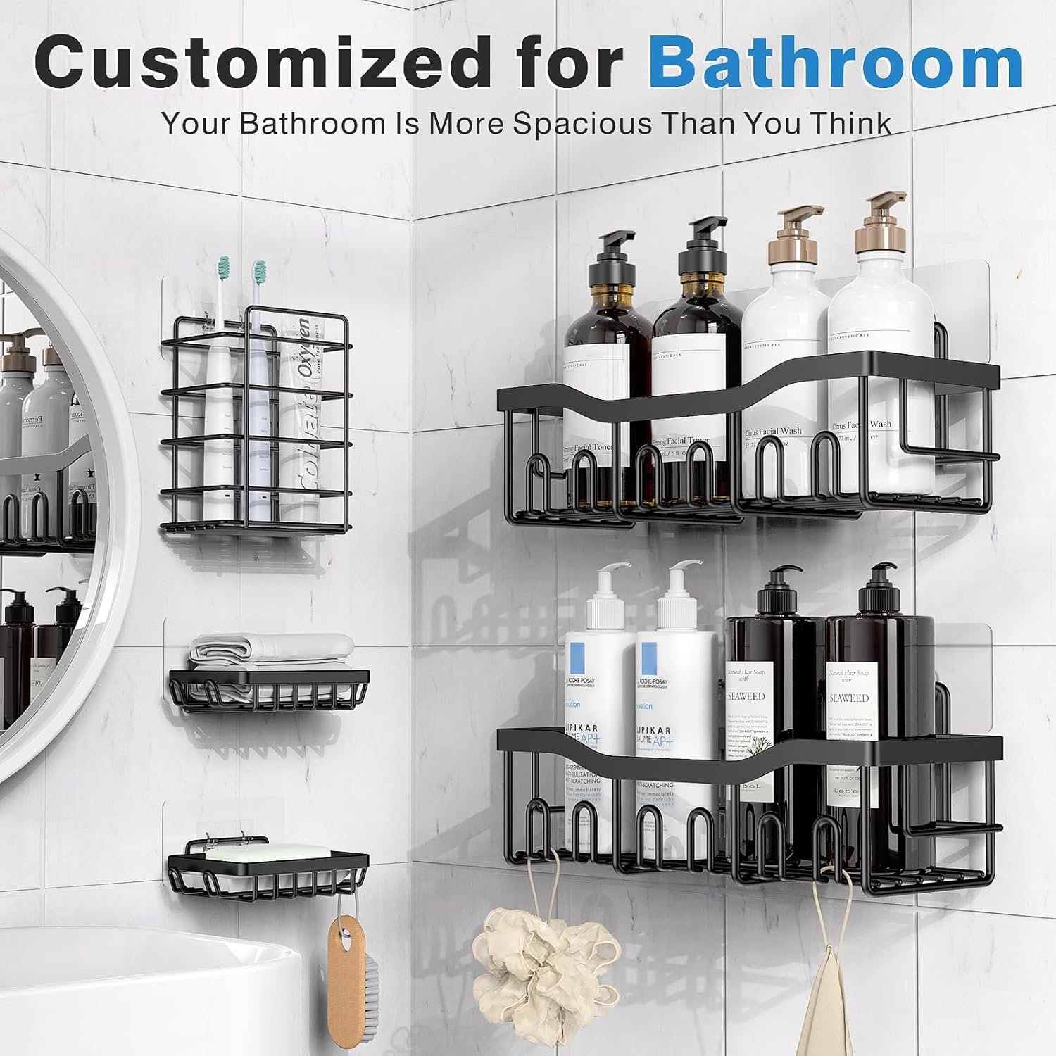 5-Pack Rustproof Stainless Steel Adhesive Shower Caddy - Image 2