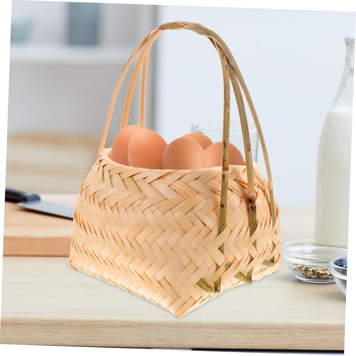 Decorative Woven Egg Holder Basket with Handle - Image 2