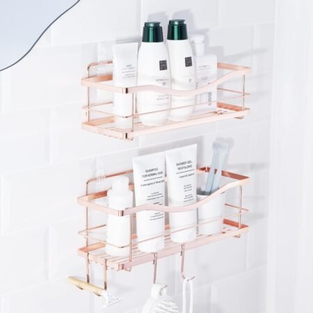2-Pack Rose Gold Adhesive Shower Caddy with Hooks