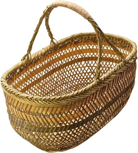 Khaki Bamboo Woven Shopping Basket with Handle