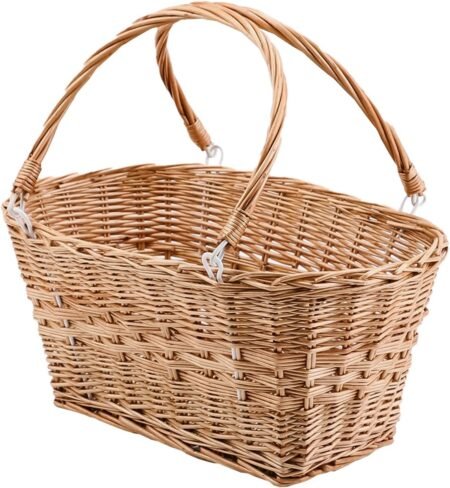 Rectangular Handwoven Wicker Basket with Collapsible Handles