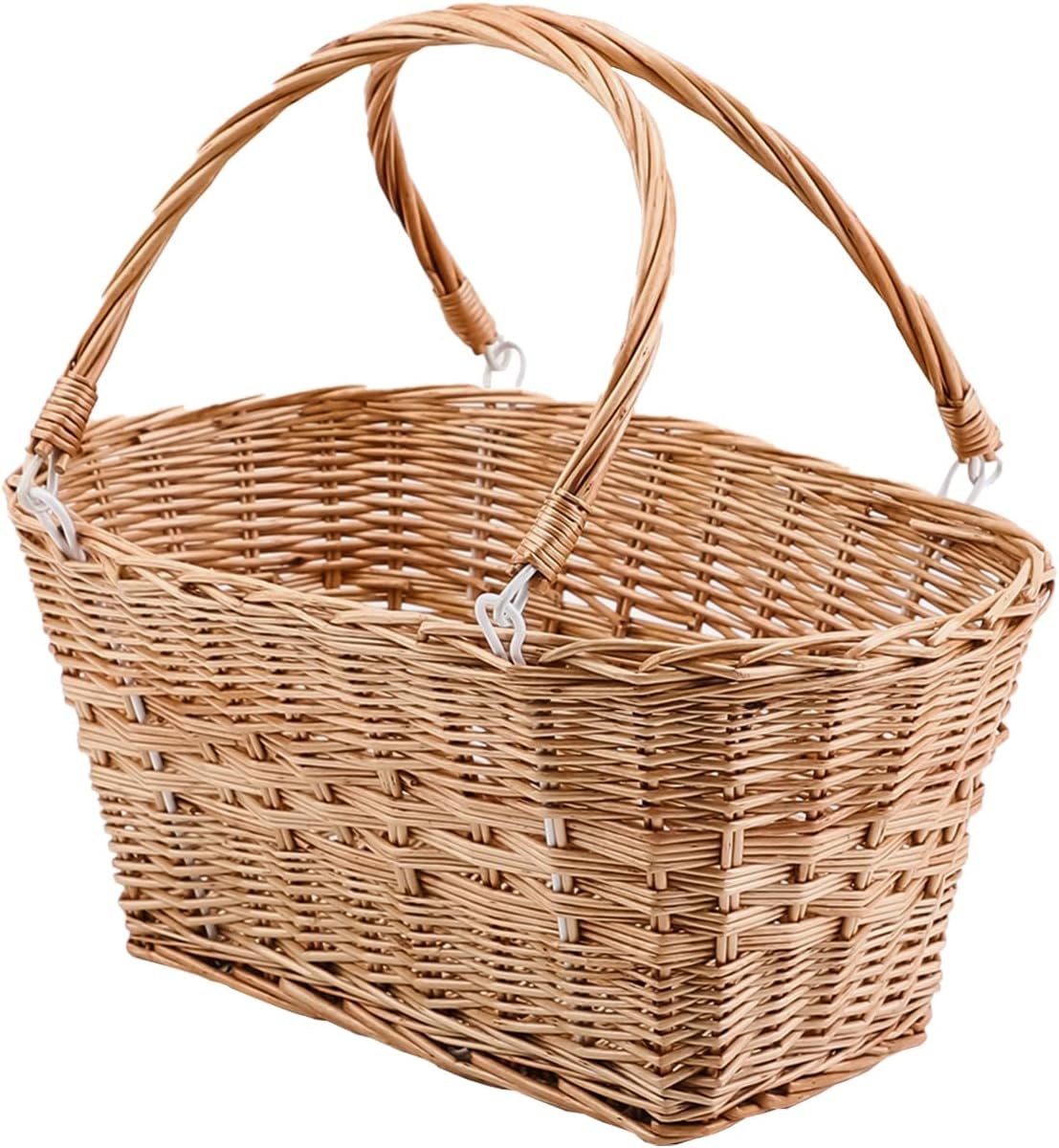 Rectangular Handwoven Wicker Basket with Collapsible Handles