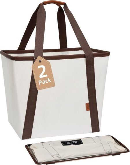 2-Pack 128L Collapsible Laundry Caddy with Metal Frame Beige