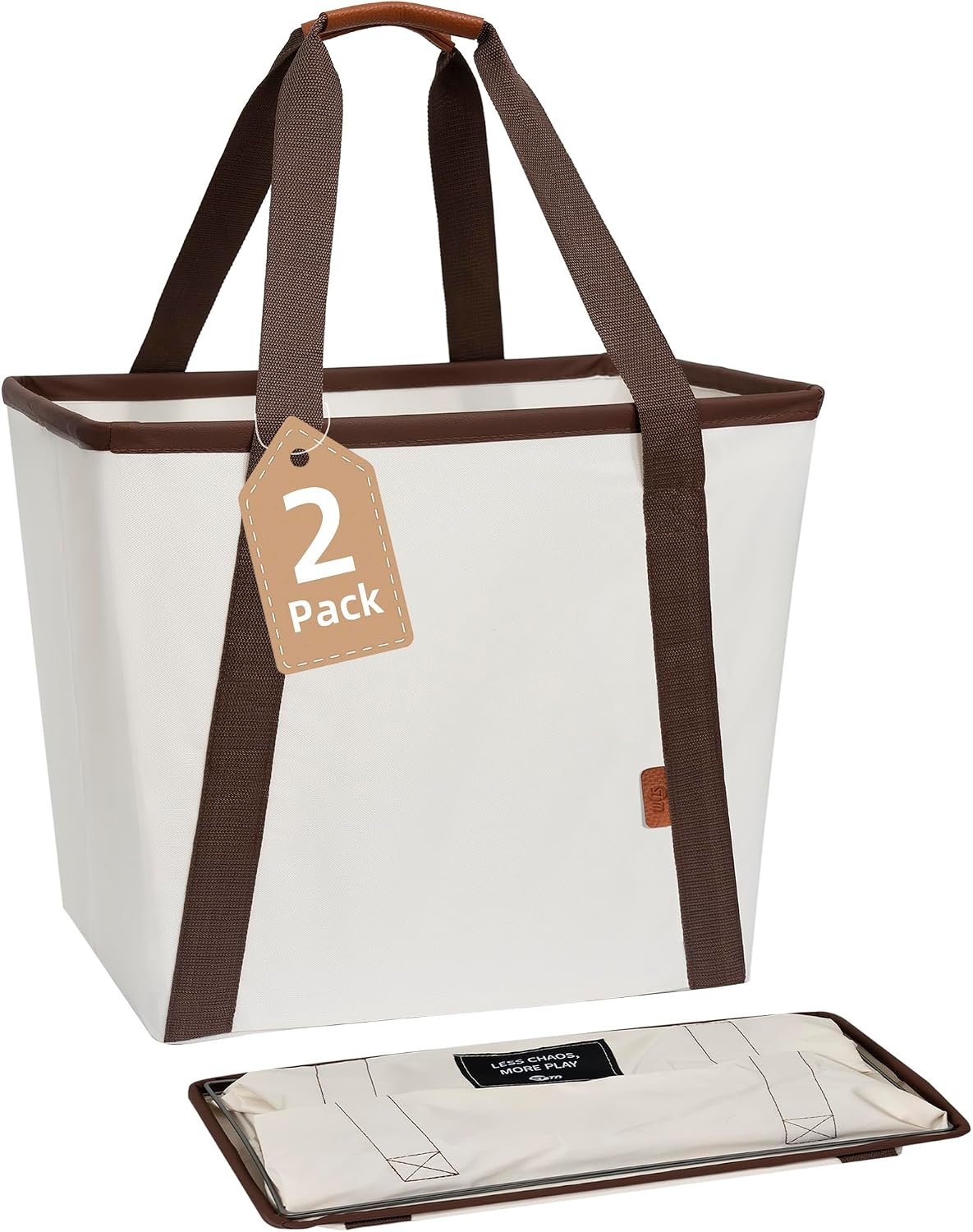 2-Pack 128L Collapsible Laundry Caddy with Metal Frame Beige