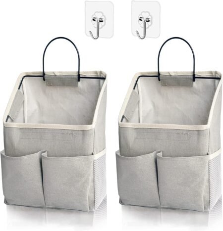 2-Pack Wall Hanging Storage Bags with Pockets Grey