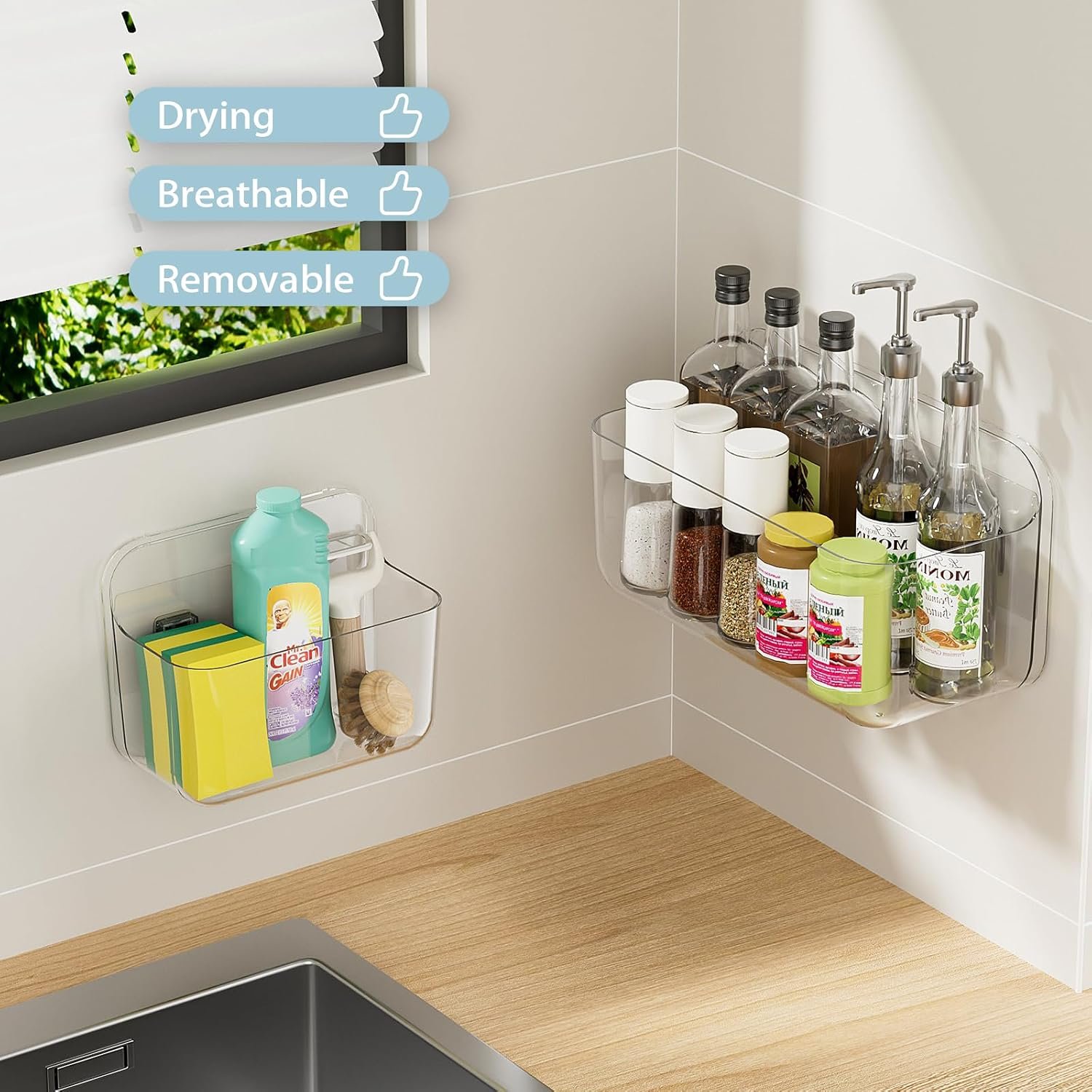 XL+L Clear Adhesive Wall Mount Storage Bins - Image 2