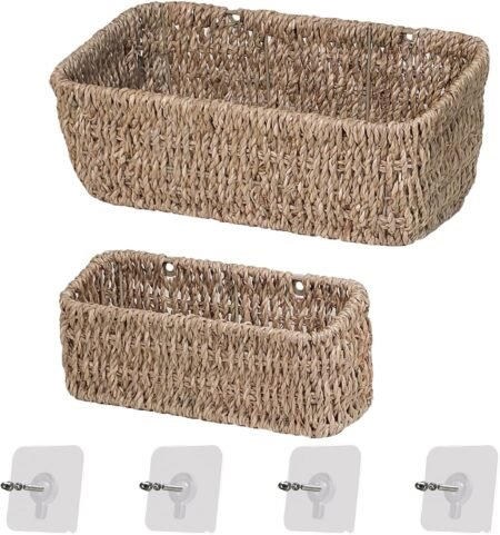 2-Pack Seagrass Woven Wall Hanging Baskets