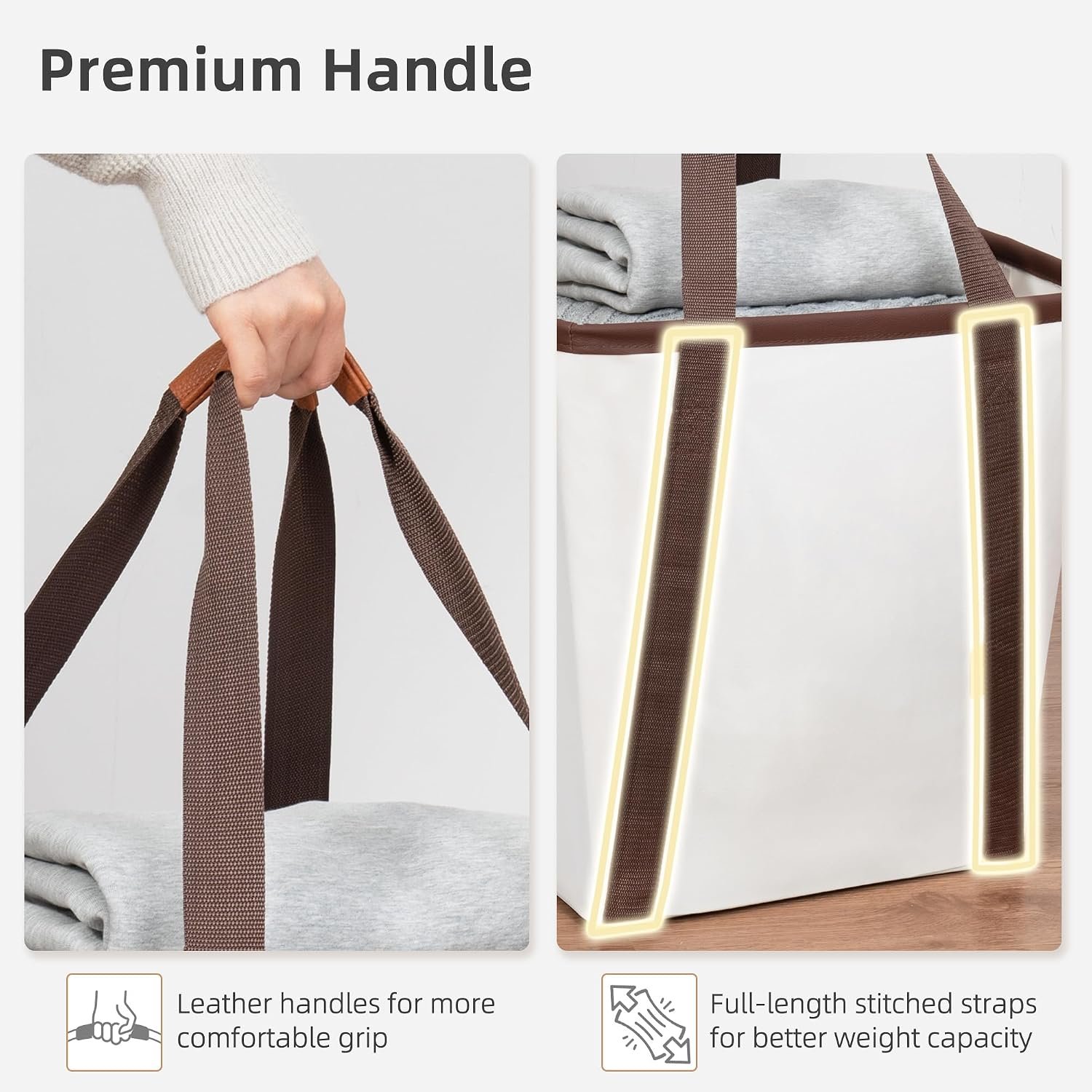 2-Pack 128L Collapsible Laundry Caddy with Metal Frame Beige - Image 2
