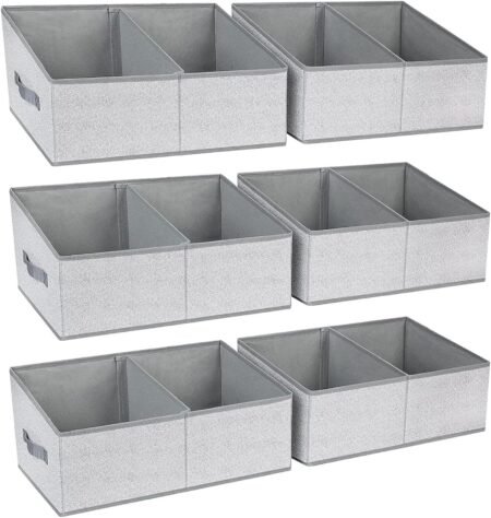 6-Pack Grey Trapezoid Fabric Closet Shelf Baskets with Handles