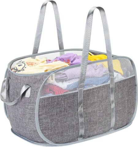 Pop Up Foldable Laundry Basket with Reinforced Handles Gray