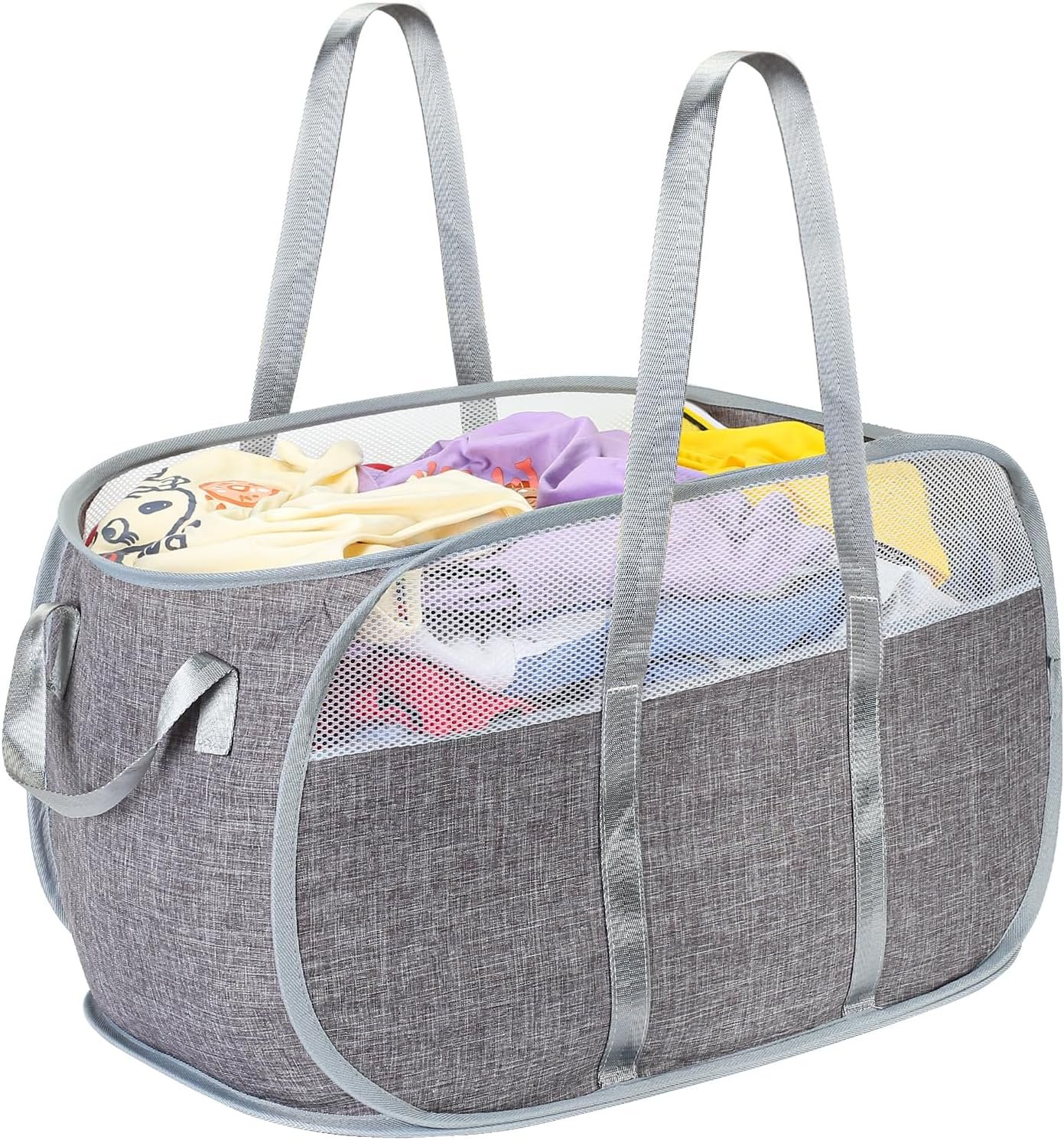 Pop Up Foldable Laundry Basket with Reinforced Handles Gray