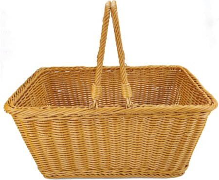 16" Brown Handwoven Poly Wicker Storage Basket