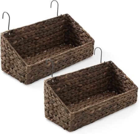 Set of 2 Espresso Hyacinth Woven Hanging Baskets with Hooks