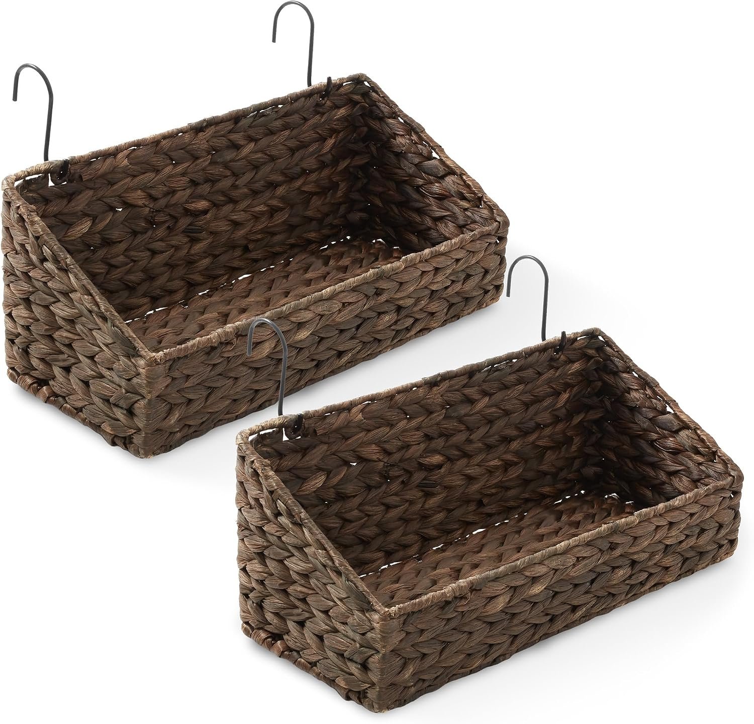 Set of 2 Espresso Hyacinth Woven Hanging Baskets with Hooks