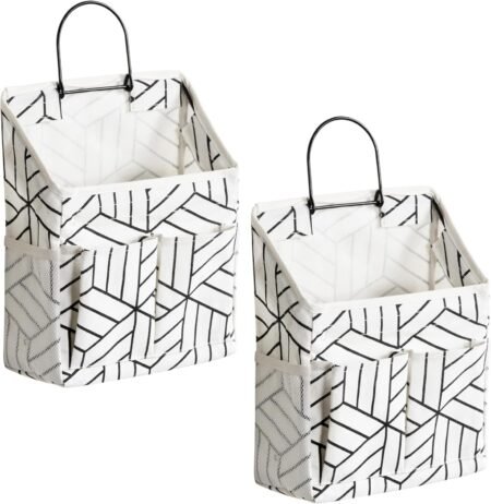 2-Pack Small Linen Fabric Wall Hanging Storage Bags White