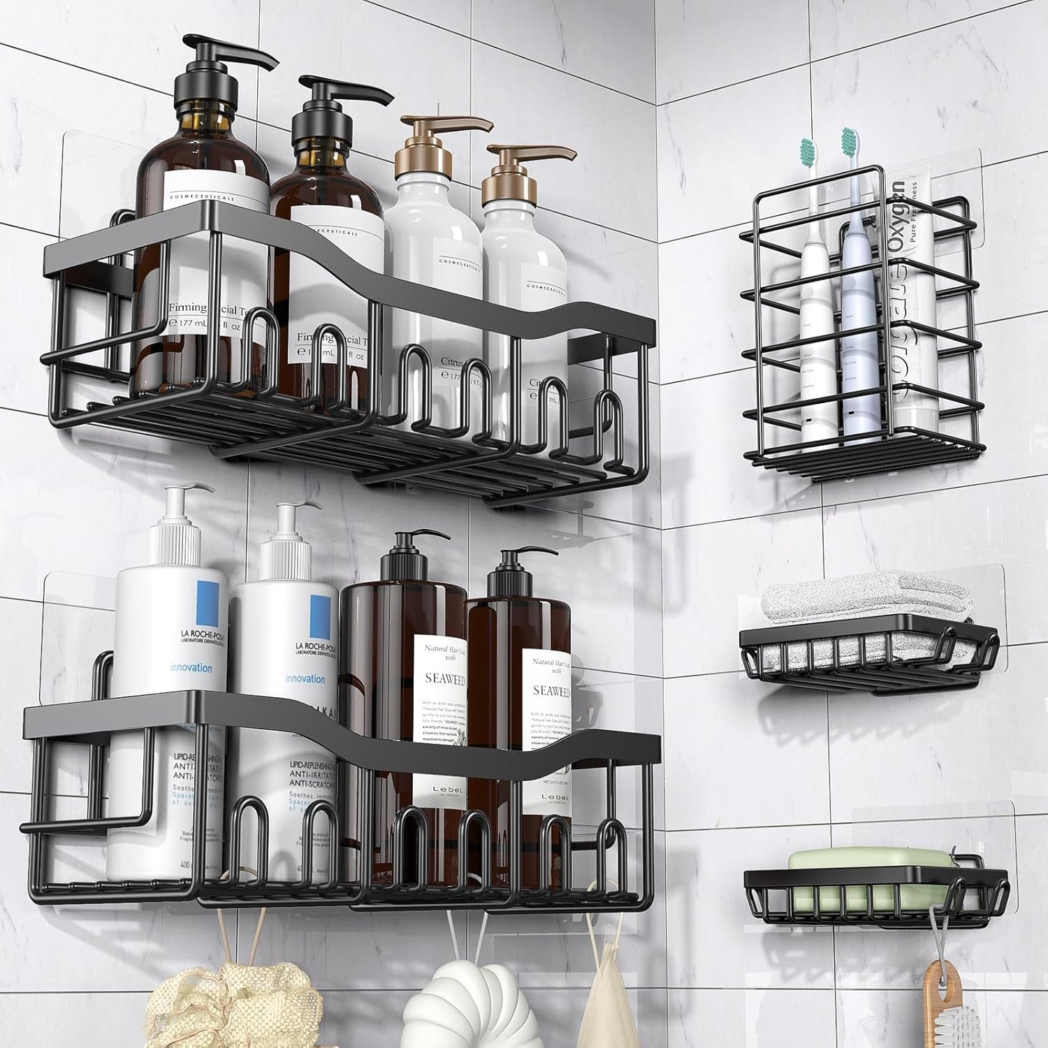 5-Pack Rustproof Stainless Steel Adhesive Shower Caddy