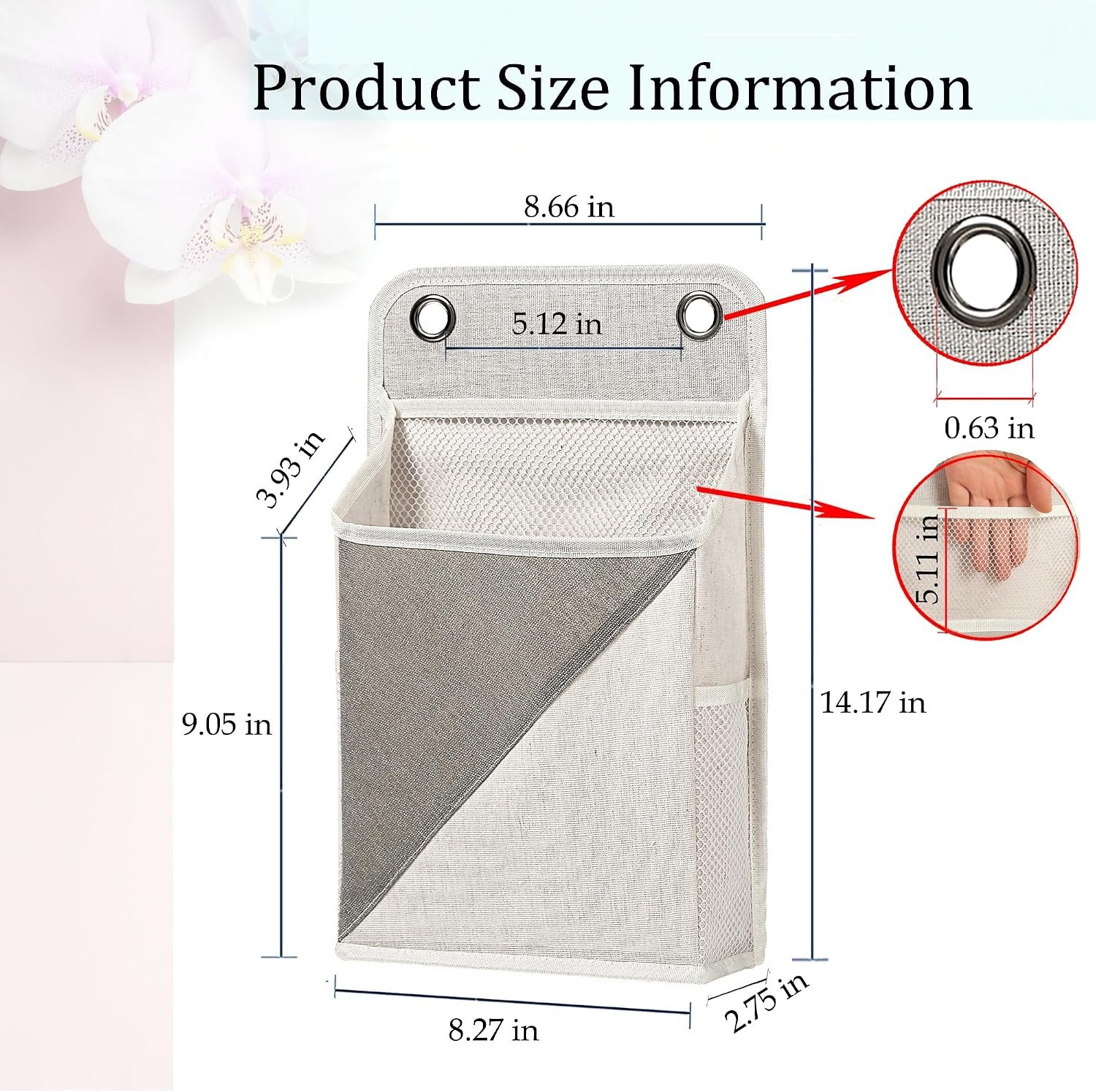 2-Pack Grey/White Wall Hanging Storage Bags with Pockets - Image 2