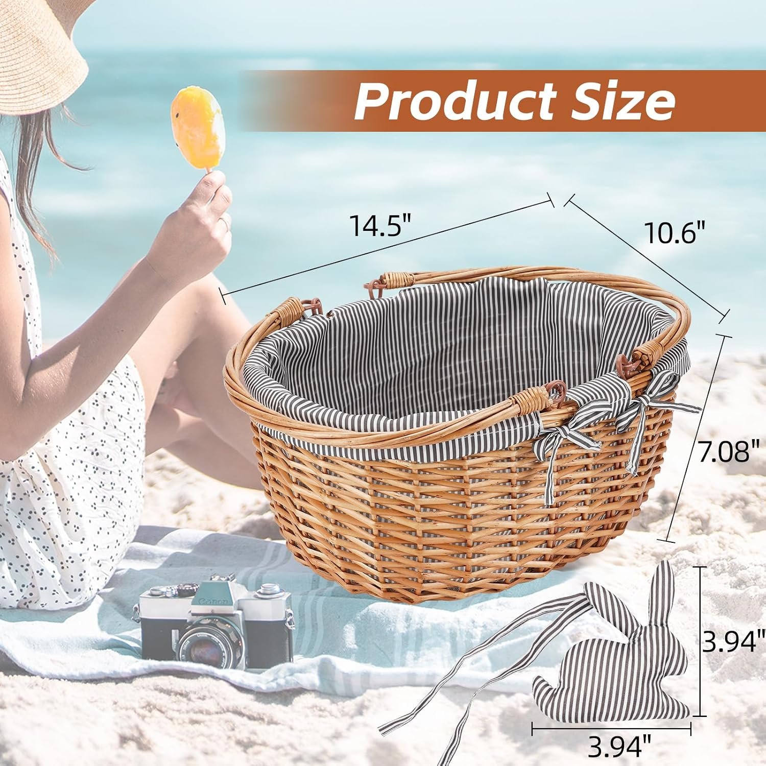 Grey Oval Willow Picnic Basket with Folding Handles - Image 2