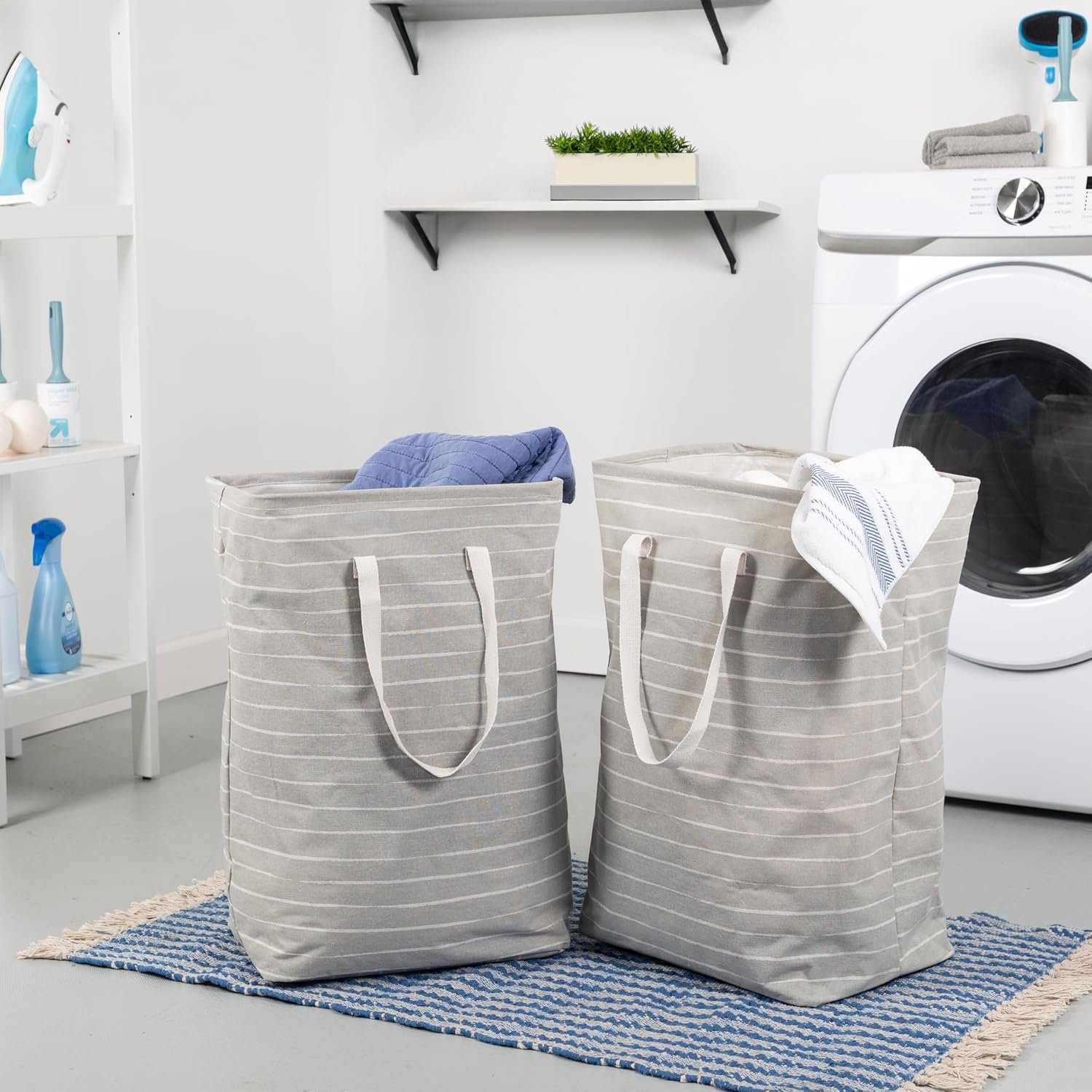 Set of 2 Collapsible Fabric Laundry Hampers Grey - Image 2