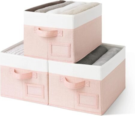 3-Pack Large Pink & Ivory Fabric Storage Bins