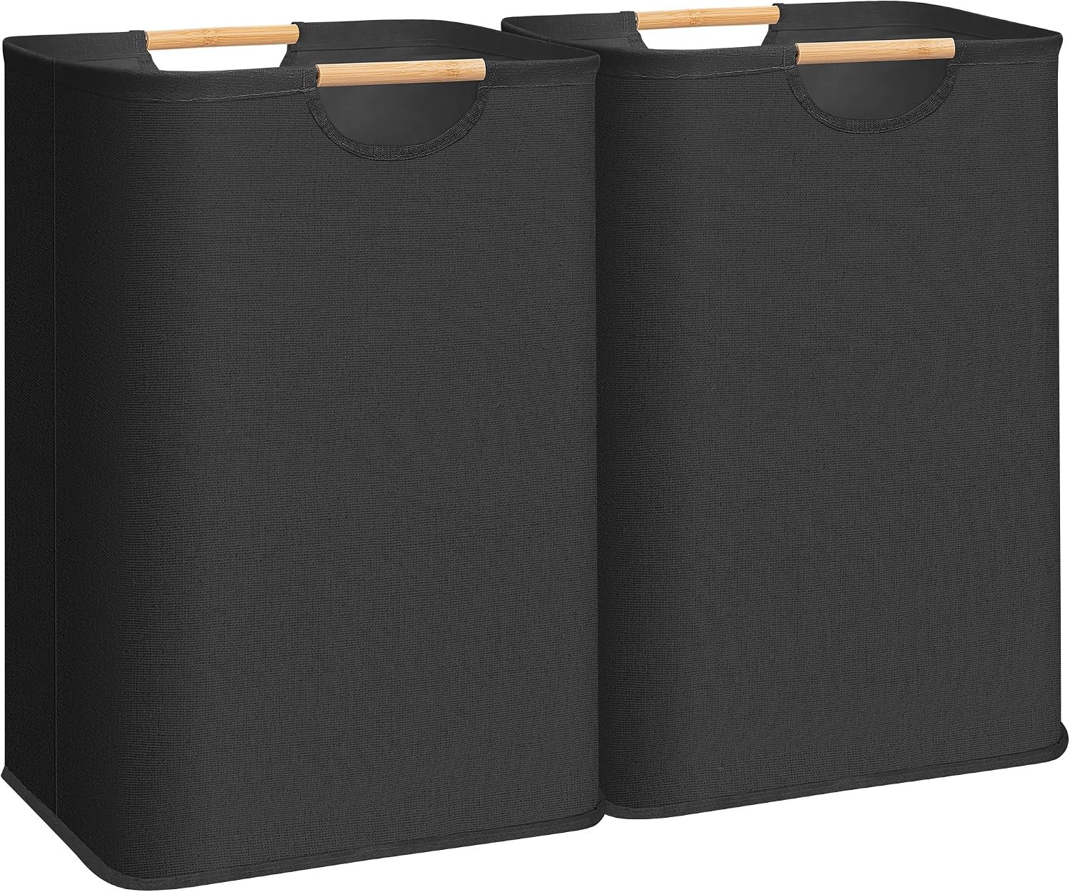 2-Pack 80L Collapsible Laundry Hamper with Bamboo Handles Black