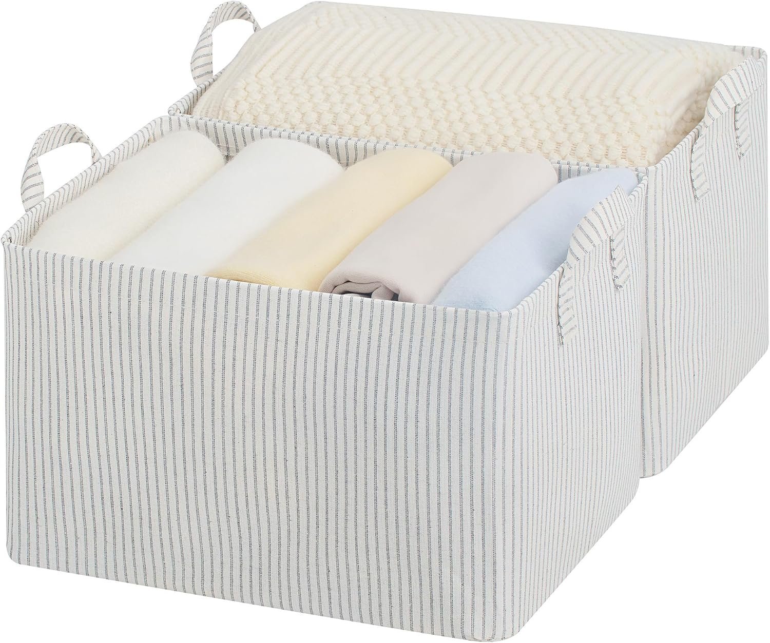 2-Pack Khaki/Beige Striped Fabric Storage Bins