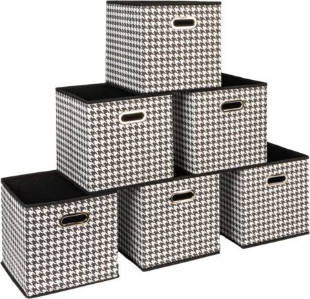 6-Pack Black/White Houndstooth Fabric Storage Bins