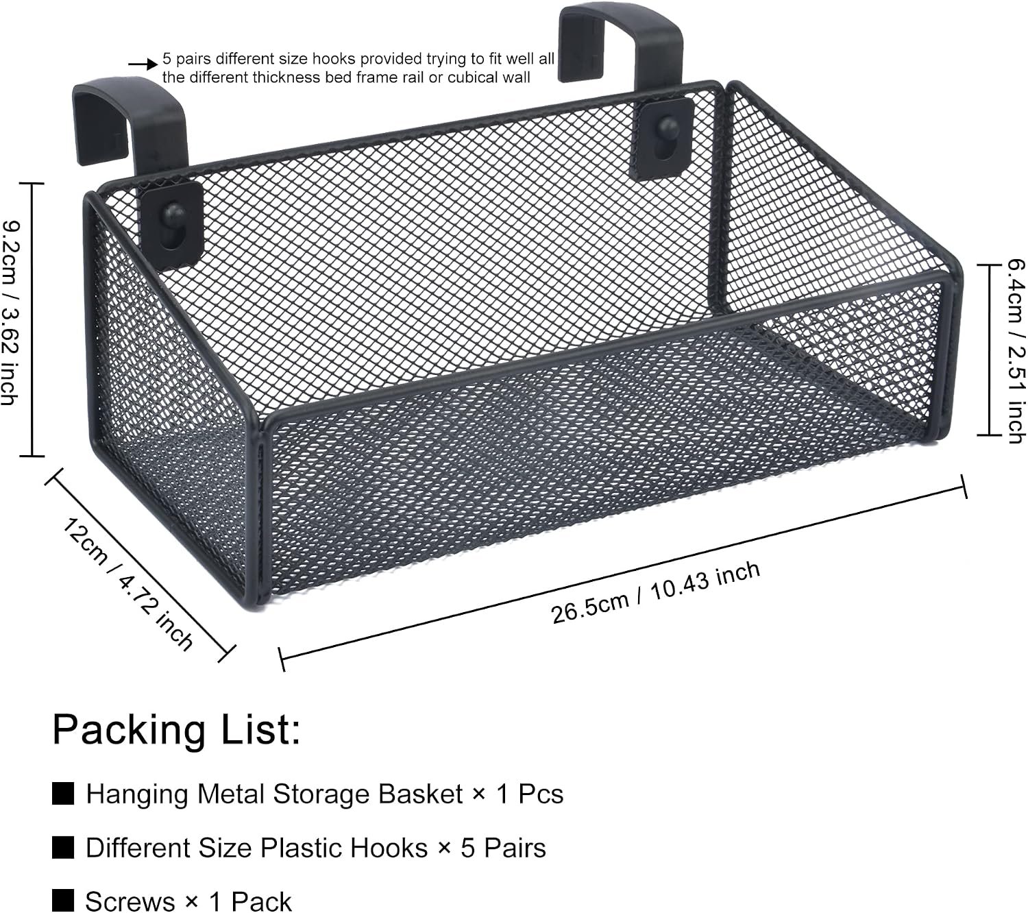Black Bedside Hanging Caddy Storage Basket - Image 2