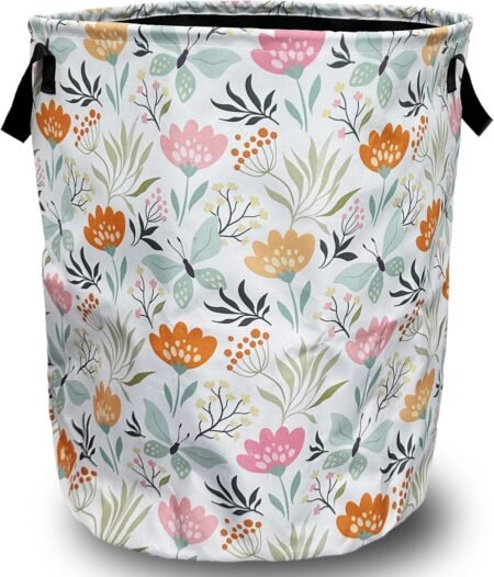 Floral Oxford Foldable Laundry Basket with Handles 18.9x16.5