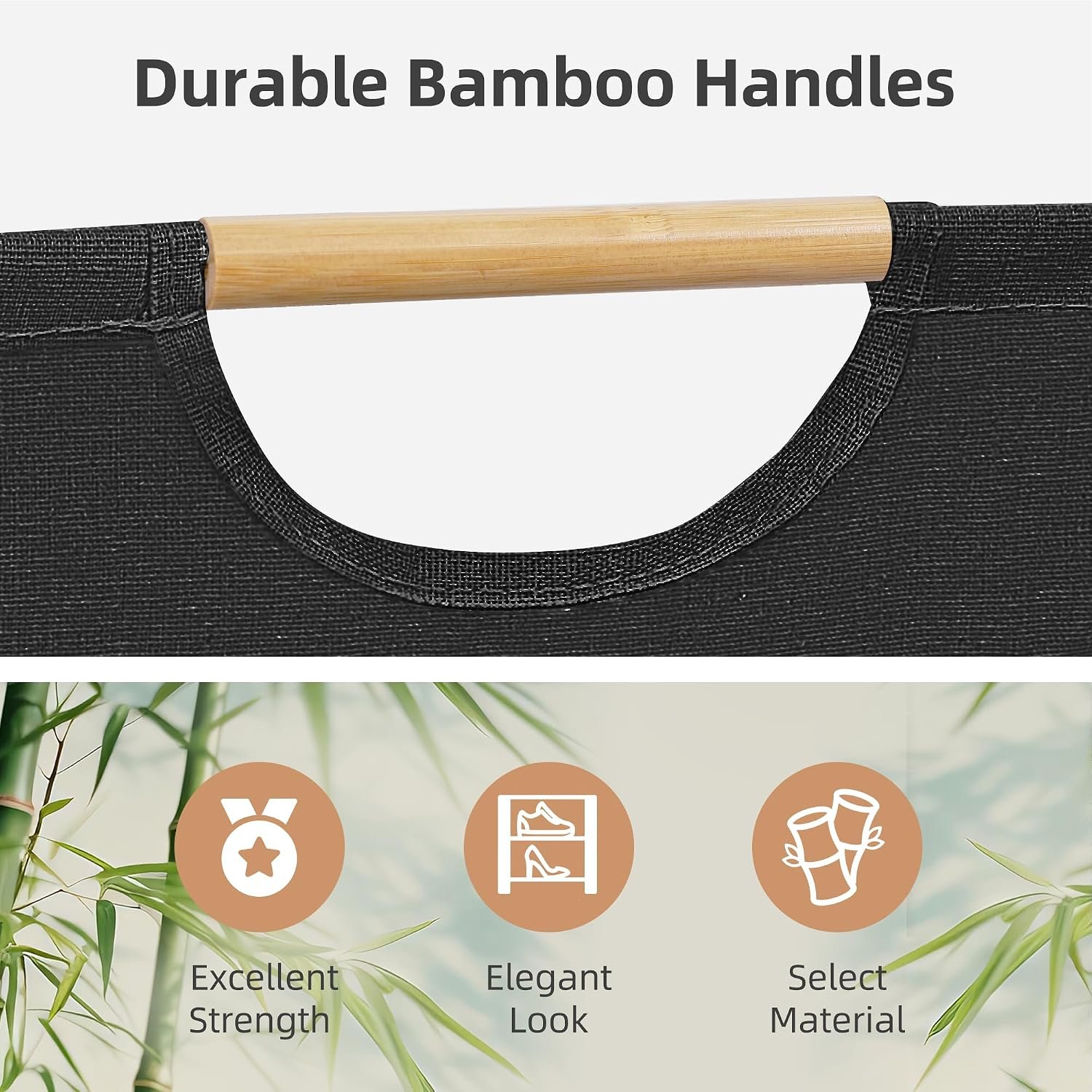 2-Pack 80L Collapsible Laundry Hamper with Bamboo Handles Black - Image 2