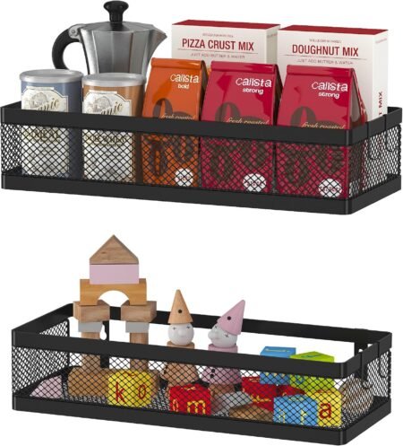 2-Pack Metal Wire Wall Hanging Storage Baskets Black