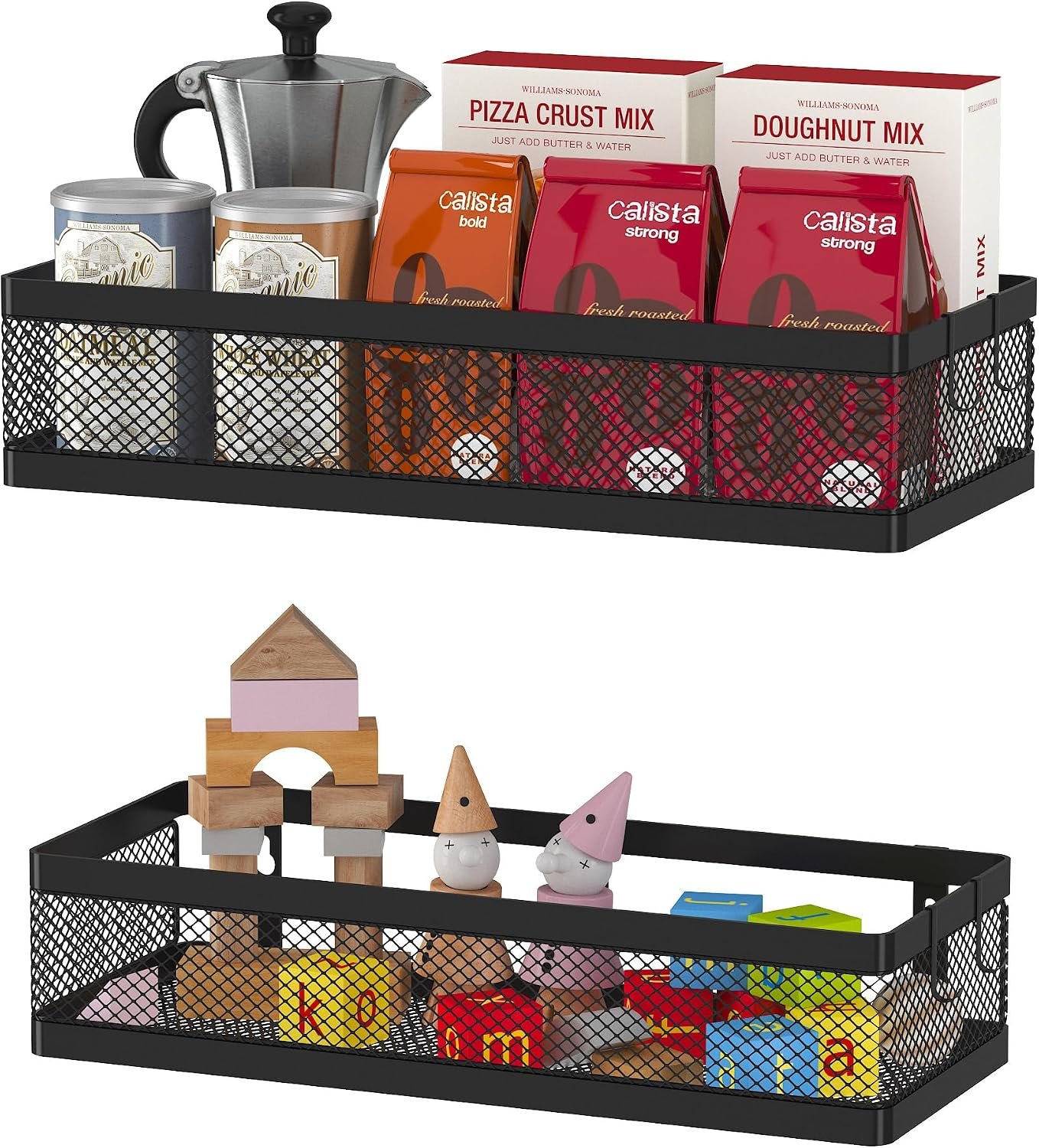 2-Pack Metal Wire Wall Hanging Storage Baskets Black