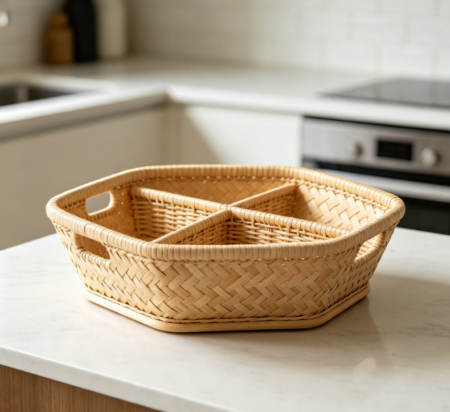 Slanted-Opening Woven Rattan Fruit Basket with Handles