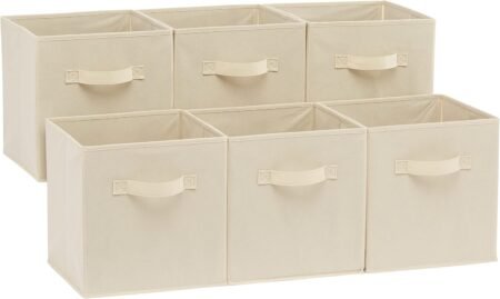 6-Pack Beige Foldable Fabric Storage Cubes with Handles