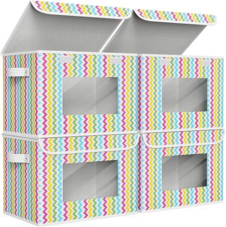 4-Pack Colorful Collapsible Fabric Storage Boxes with Lids 17x12x12