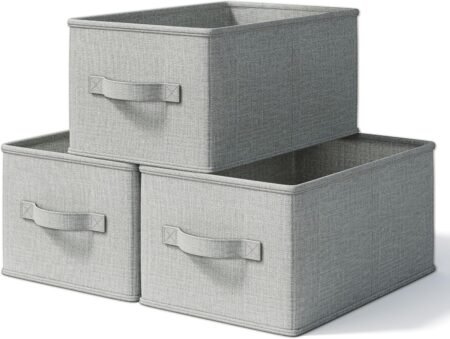 3-Pack Light Gray Fabric Shelf Storage Bins with Handles