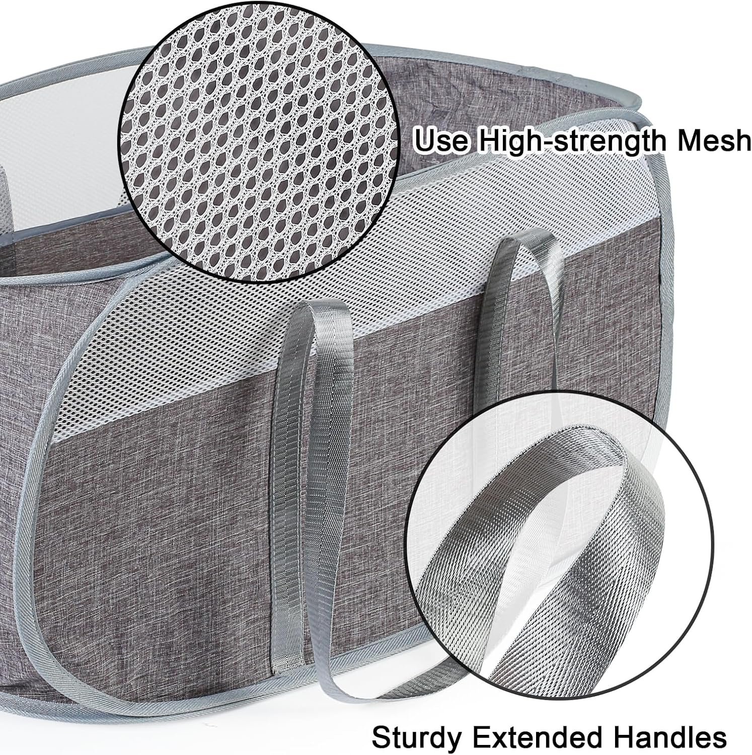 Pop Up Foldable Laundry Basket with Reinforced Handles Gray - Image 2