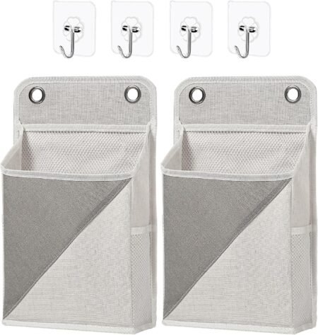 2-Pack Grey/White Wall Hanging Storage Bags with Pockets